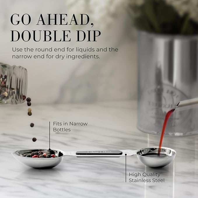 Styled Settings Stainless Steel Magnetic Measuring Spoons Set, 8-Piece | BPA-free, Stackable, Double Sided Measuring Spoons with Leveler for Dry and Liquid Ingredient - Fits in Spice Jars