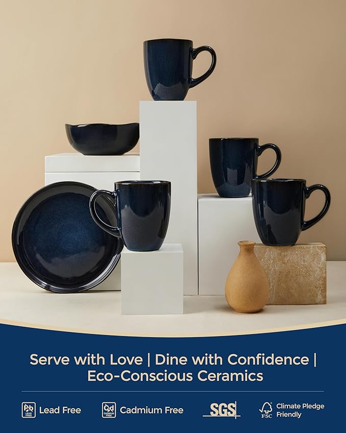 Pokini Coffee Mug 15 oz, Ceramic Coffee Mugs Set of 4, Reactive Glaze Mug for Latte/Tea/Cappuccino/Cocoa, Irregular Stackable Mug Set for Men, Women, Dad, Mom, Dishwasher & Microwave Safe, Starry Blue