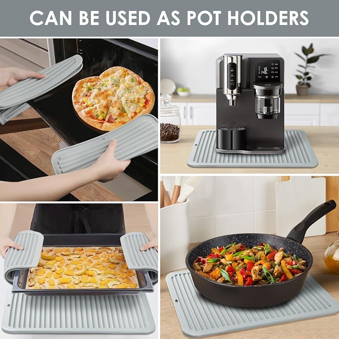 Large Silicone Trivet 16'' X 12'' Silicone Hot Pads for Kitchen Nonslip and Heat Resistant Hot Pads Trivets for Kitchen Protect Table Quartz Countertops, Gray