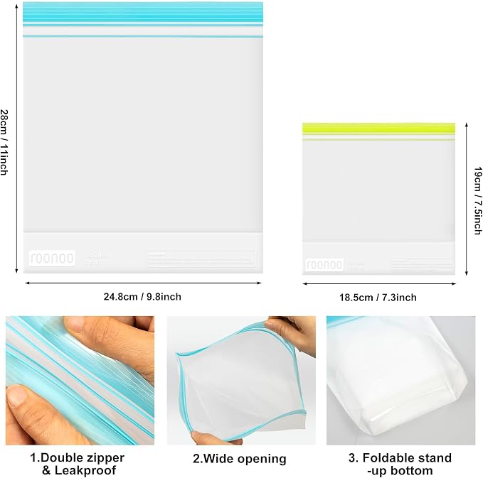 20 Pack Reusable Quart Sandwich Bags | Dishwasher Safe BPA Free Food Storage Bags, Extra Thick Leakproof Plastic Ziplock Bags for Meal Prep Fruits Sandwich Snack