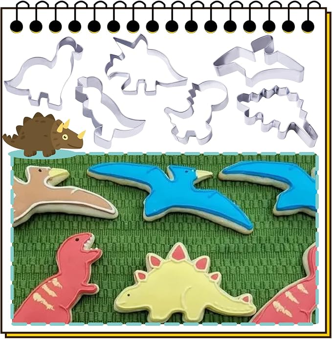 hitsuki Dinosaur Cookie Cutters,Stainless Steel Metal Fun Dino Cookie Cutter for Kids Dinosaur Pancake Molds,6 Pcs