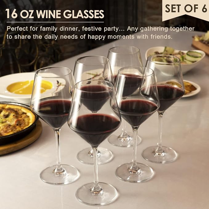 coccot Wine Glasses,White Red Wine Glasses Set of 6,Lead-Free Premium Crystal Clear Glass,Hand Blown Italian Style Burgundy Long Stem Wine Glasses,Great Gift Packaging(16oz,6pack)