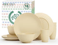 Premium Wheat Straw Dinnerware Sets, Lightweight & Unbreakable Plates and Bowls Sets,Cups,Service for 4,Dishwasher and Microwave Safe 16 PCS Dish Sets for Home，Camping- Beige