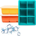 Excnorm Ice Cube Trays 3 Pack - Large Size Silicone Molds with Removable Lids Reusable and BPA Free for Whiskey, Cocktail, Stackable Flexible Safe Dark Blue