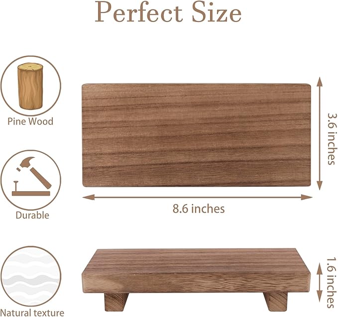 Wood Bathroom Tray Farmhouse Decor Kitchen Soap Holder, 8.7"x3.6" Brown | Waterproof, Lightweight, Easy Clean, Small Wooden Riser Pedestal Stand Accessories for Office Desk, Vanity, Counter, Sink