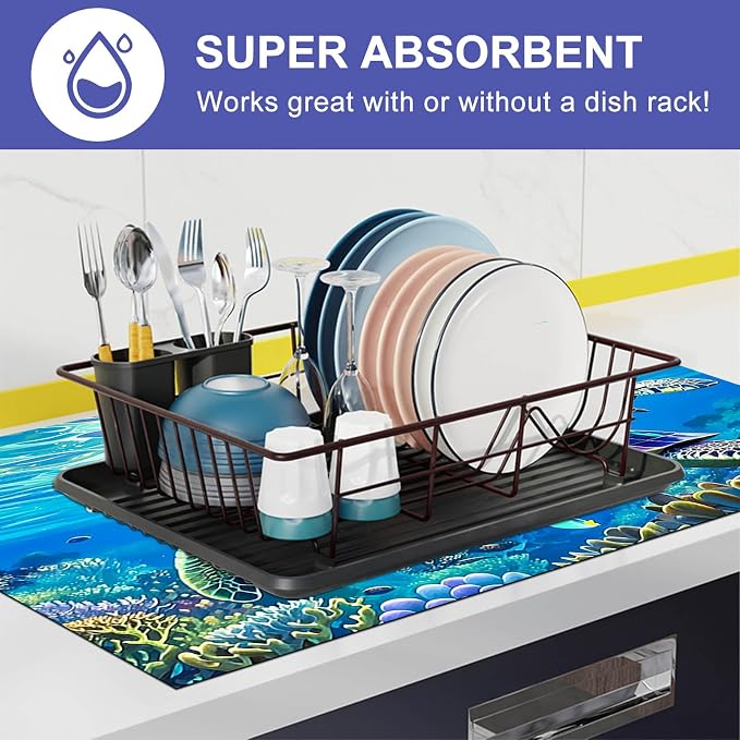HOMETITUTE Sea Turtle Stove Top Cover 28x20 Diatomite Heat Resistant Mat