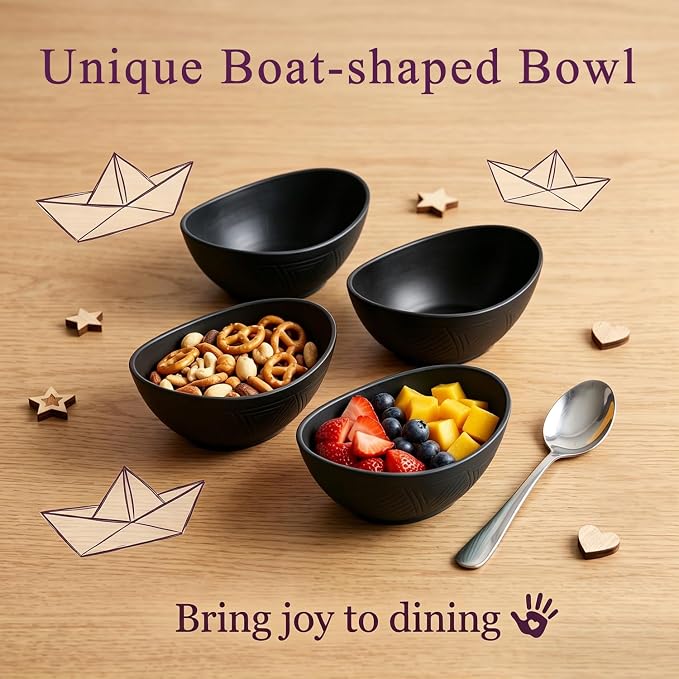 10oz Small Bowls, Unbreakable Wheat Straw Bowls Set of 6, Mini Bowl for Breakfast, Snack, Dessert, Salsa, Microwave Safe Plastic Bowls for Party, Camping, Picnic - Black