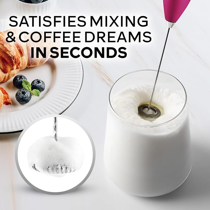 Zulay Kitchen Powerful Milk Frother Wand With Duracell Batteries - Ultra Fast Handheld Drink Mixer - Electric Whisk Foam Maker for Coffee, Lattes, Cappuccino & Matcha - Z1 Motor - Hot Pink Gold