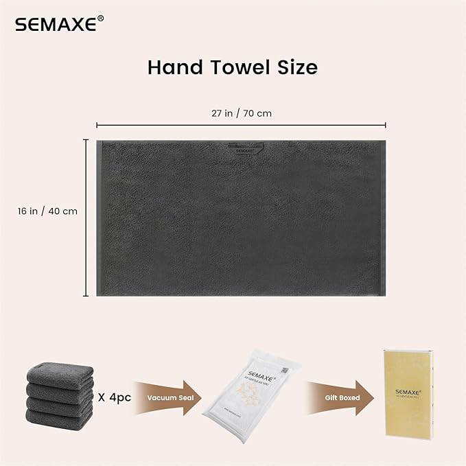 4-Pack Gray Cotton Hand Towels for Bathroom with Hanging Loops | Sink-side towels for drying hands and face, ideal for bathrooms, guest baths, powder rooms, OEKO-TEX certified, easy care