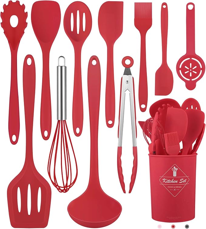 Pranski Kitchen Utensils Set-12 Pieces Silicone Cooking Utensils Set (Dishwasher Safe) 392°F Heat Resistant Spatula Set, Nonstick Cookware | Dishwasher Safe 392°F Heat Resistant Spatula Set Kitchen Utensil Set for Nonstick Cookware,Best Kitchen Tools w...