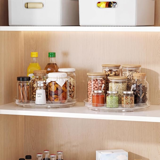 2 Pack Lazy Susan Turntable Organizer with Non-Slip Mat, 9 Inch, Clear | 360 Rotating, Easy Clean, Spice Rack for Kitchen Counter, Pantry Cabinet, Fridge, Spinning Tray for Bathroom, Makeup Vanity