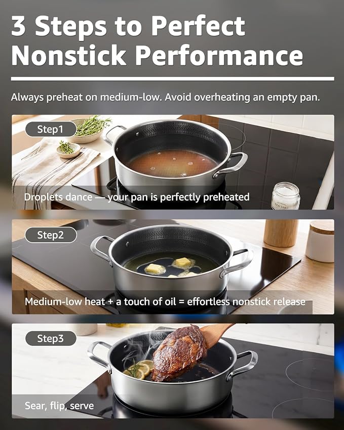LOLYKITCH 6 QT Saute Pan with Lid & 8'' Frying Pan Set | Detachable Handle | Ceramic Nonstick | Tri-Ply Stainless Steel | Hybrid Cookware Set | Oven & Induction Ready | PFOA-FREE | For Searing Frying