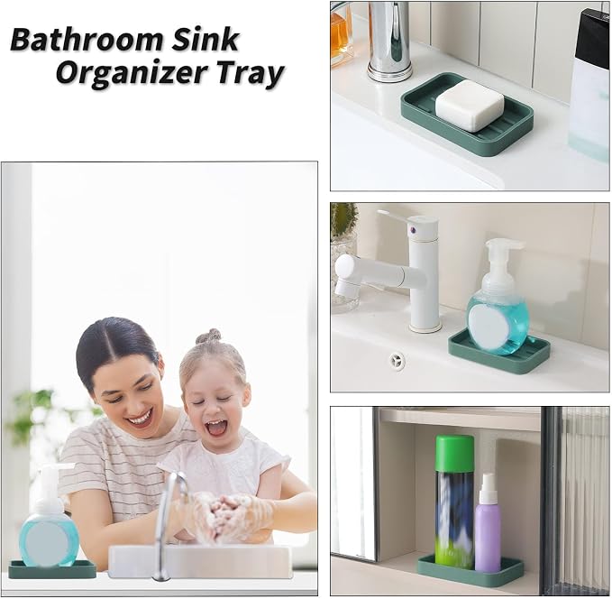 MicoYang Silicone Kitchen Sink Organizer Tray for Multiple Usage,Easy Clean Sponges Holder for Kitchen Bathroom Counter or Sink,Dish Soap Dispenser,Scrubber,Bottle,Cup Green 4.9”x 3.2”