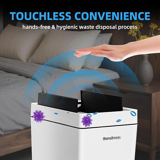 4.5 Gallon Slim Bathroom Touchless Trash Can, Automatic Smart Trash Can with Air-Press Bag Expander, Sensor Lid Waste Bin for Bedroom, Office & RV, White