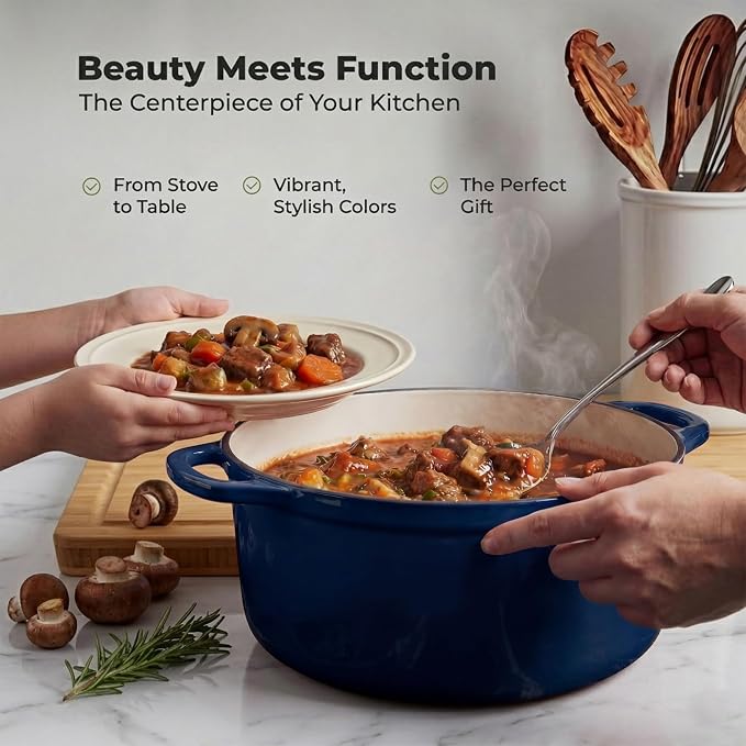 Zulay Kitchen 6.4QT Enameled Cast Iron Dutch Oven Pot with Lid, Heavy-Duty Soup Pot for Stews, Braising, Roasting & Sourdough Bread Baking, Oven Safe up to 500°F - Lapis Lazuli
