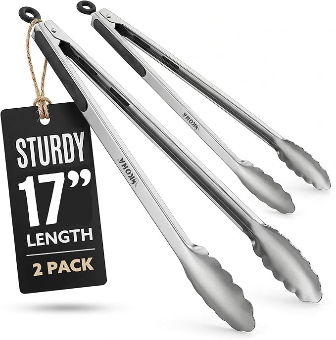Kona 17-in Stainless Steel Locking Grill Tongs, Heavy-Duty, Set of 2 | Sturdy locking mechanism, stainless steel construction, for cooking, grilling, and BBQ