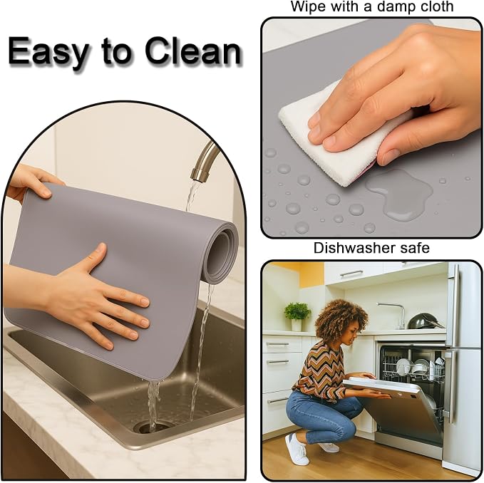 Silicone Mat 35.4"x23.6" Silicone Mats for Kitchen Counter Heat Resistant Mats for Countertop, Countertop Protector Mat, Edge Heightening Nonstick Waterproof Multipurpose Table Mat (Light Gray)
