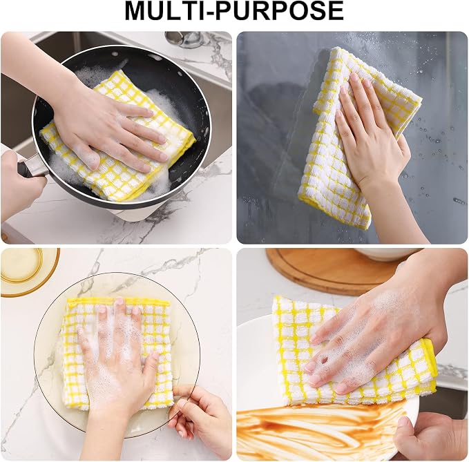 Kitinjoy Cotton 16 Pack Kitchen Towels and Dishcloths Sets, Yellow | 16 x 25 Inch & 12 X 12 Inch Dish Towels Bulk, Super Soft and Absorbent hand towels for kitchen Drying