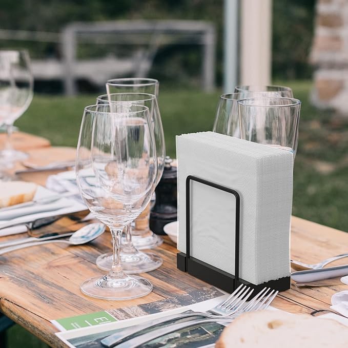 Wican Napkin Holder for Table, Bamboo Iron Standing Napkin Dispenser | Kitchen Dining Farmhouse Cocktail Picnic Bar Rustic Wood Holders, Paper Mail Bills, Suitable All Dining Room Decors, Black