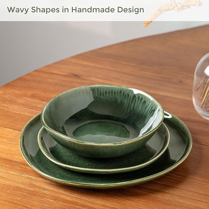 AmorArc Ceramic Dinnerware Sets for 4, 12Pcs Plates and Bowls Sets Dishes | Stoneware Handmade Reactive Glaze Dinner Set, Highly Scratch Resistant | Dishwasher & Microwave Safe Dishware