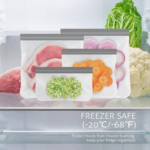 10 Pack Reusable Gallon Freezer Bags, Grey | Dishwasher Safe Silicone Food Snack Storage Bags with 3 Sizes for Snack, Sandwich, Lunch