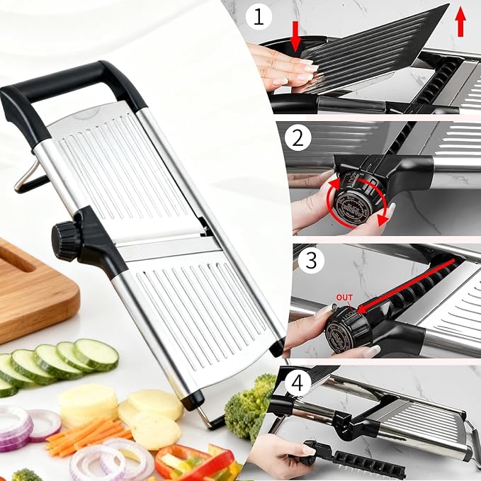 Weltonhm Mandoline Slicer for Kitchen, Mandolin and Julienne for Vegetables | Stainless Steel Mandoline Slicer for Onion, Cucumber, Cabbage, Potato and Carrot Vegetable Slicer with Cut-Resistant Gloves