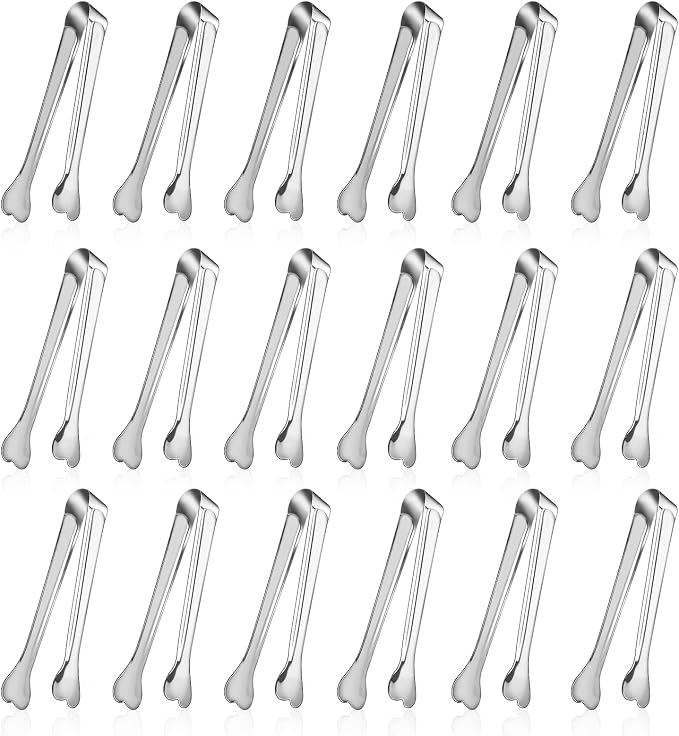 Dmoera 18 Pack Premium Small Serving Tongs, Mini Stainless Steel Appetizer Tongs 4.33Inch Silver