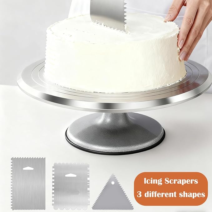 12 Inch Aluminium Rotating Cake Stand Turntable, Cake Decorating Kit Supplies with Icing Piping Tips, Frosting Spatulas, Pastry Bags, Scrapers and Other Cake Decorating Tools (85Pcs)