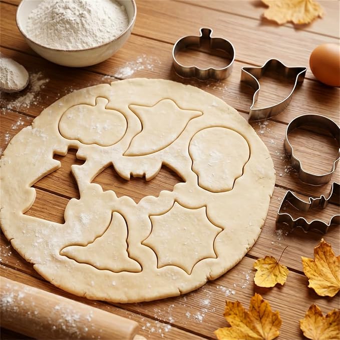 Halloween Cookie Cutters Set 9 Pieces, Metal Cookie Cutters Shapes - Bat, Ghost, Pumpkin, Cat, Witch's Hat, Spider, Spider Web, Skull, Tombstone, Stainless Steel Biscuit Molds for Party Decorations
