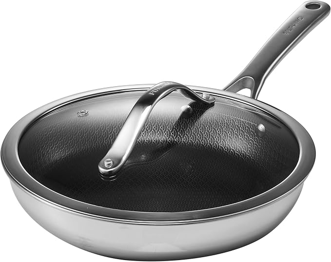 Woks & Stir-fry Pans Nonstick-Hybrid Tri-Ply Stainless Steel Wok10" Nonstick Skillet with Lid,Wave Etch Textured Interior,Dishwasher Safe & Oven Safe PTFE & PFOA FREE Kitchen Cookware for All Cooktops