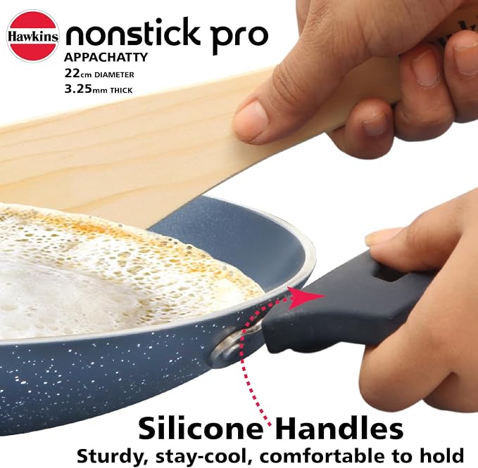 Hawkins Nonstick Pro 0.9 Litre Appachatty, Mini Kadhai, Appachatti, Appachetty, Appam Pot Maker, Deep Fry Pan with Glass Lid, Granite Kadai