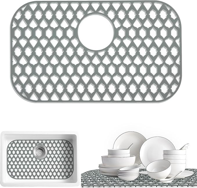 Silicone Kitchen Sink Protectors Mats - 12" 13" 14" 16" 18" 19" 21" 22" 24" 25" 26" 28" 30", Heat Resistant, Machine-wash(22”x13”, Rear Drain)