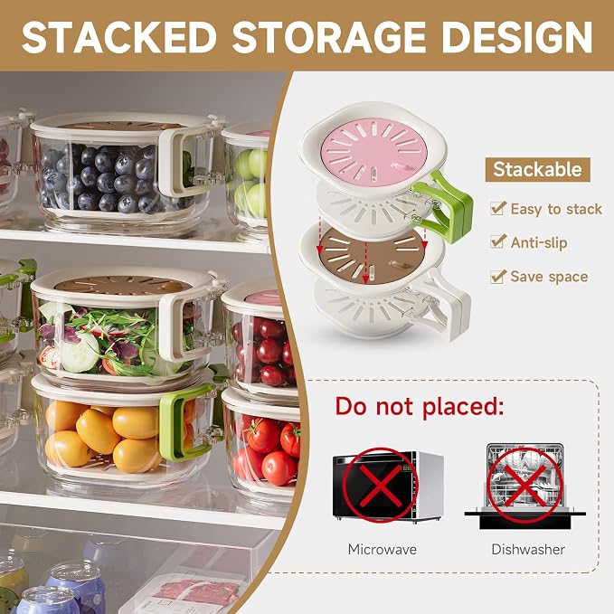 Fruit Vegetable Washing Bowl with Strainer, Multifunctional, Berry Lettuce Keeper for Fridge Refrigerator Organization, Portable Colander for Kitchen, Drainer Container With Lid, 2 Pack (Mix)