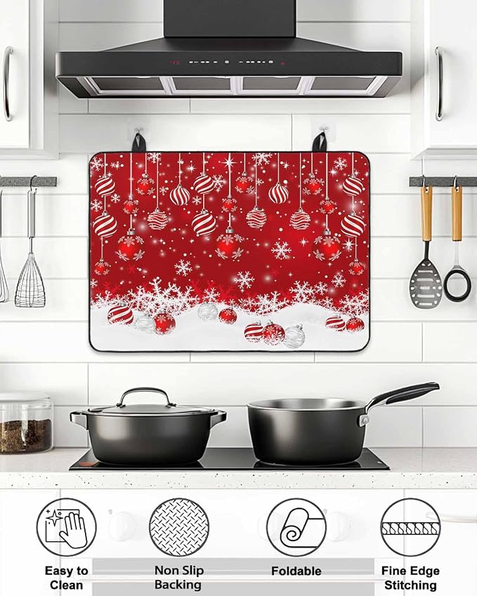 Stove Top Covers for Electric Stove 36x21 Inches,Christmas HeatResistant Glass Cooktop Protector,Red Merry Xmas Glitter Sparkle Bokeh Snowflake Winter Ceramic Stovetop Countertop Covers Mat,Oven Cover