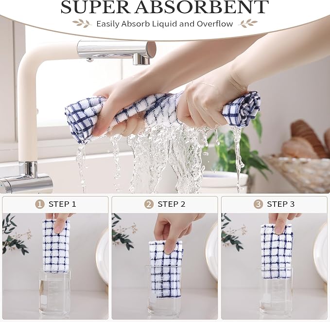 Homaxy 8 Pack Terry Kitchen Dish Cloths, 12"x12", Blue | Super Soft and Absorbent Dish Rags, Quick Drying Reusable Dish Towels for Washing Dishes
