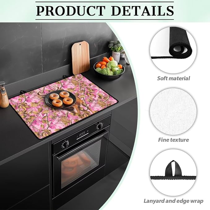 Deer Branch Electric Stove Top Cover Heat Resistant Range Covers for Electric Stove Folding Dish Drying Mat Extra Large Glass Cooktop Covers Printed Flat RV Range Top Mats