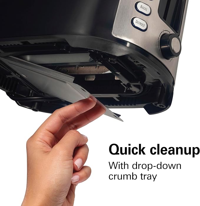 Hamilton Beach Extra-Wide Slot 2 Slice Toaster With Bagel & Defrost Buttons | Browning Control With 7 Shades | Auto Shutoff | Toast Boost | Slide-Out Crumb Tray | Black & Stainless Steel | 22633G