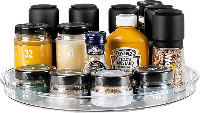 Clear Lazy Susan Organizer, Non-Skid Plastic 11" Lazy Susan Turntable for Cabinet Rotating Pantry Lazy Susan Cabinet Organizer, Storage Containers for Kitchen, Refrigerator Countertop