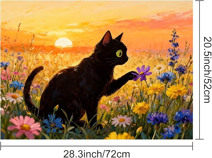 HOMETITUTE Spring Stove Top Covers for Electric Stove 28x20 Inches Black Cat Sunset Wildflower Heat Resistant Glass Cooktop Protector Pad Decorative Stovetop Cover Dish Drying Mats for Kitchen Decor