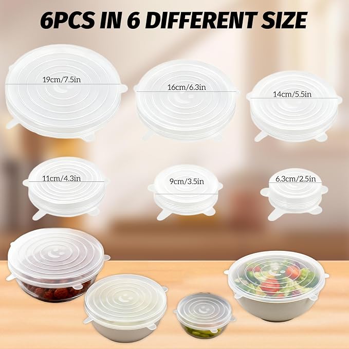 Reusable Silicone Stretch Lids for Food Storage Six Specifications of Reusable Silicone Bowl Cover Silicon Container Lid Covers for Various Food Containers Leftover Food Fruit Bowls
