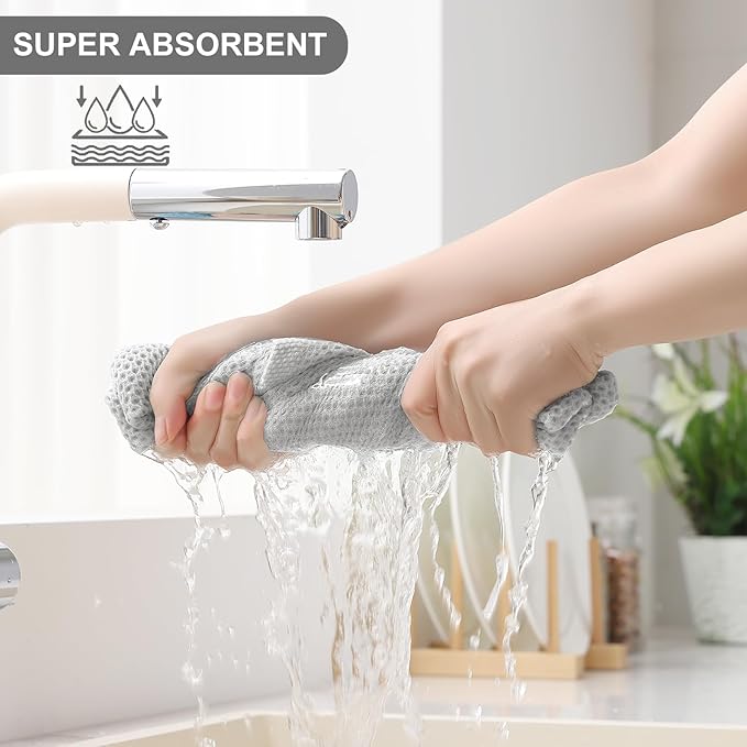 Homaxy 8 Pack 100% Cotton Kitchen Towels and Dishcloths Set, Light Gray | 12 x 12 Inches and 13 x 28 Inches Kitchen Towels Set, Ultra Soft Absorbent Dish Cloths for Washing Dishes