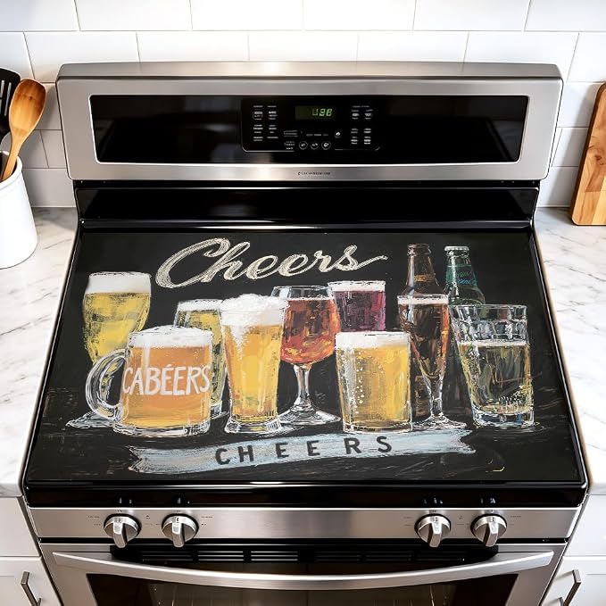 Cheers Beer Bar Chalkboard Stove Top Cover 28.35x20.47in Man Cave | Cheers beer bar chalkboard stove top cover 28.35x20.47 in; man cave cooktop mat dishwasher safe machine washable