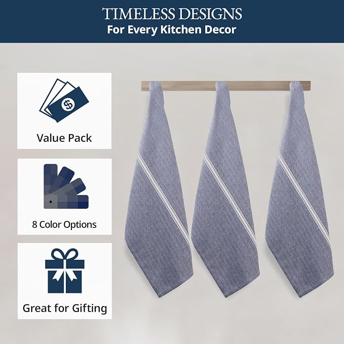 LANE LINEN Kitchen Towels Set - 100% Pure Cotton Dish Towels for Kitchen, Super Absorbent Kitchen Hand Towel, Blue Tea Towels, Soft & Durable Dish Cloths, Pack of 12 – 15”x25”, Blue Chambray