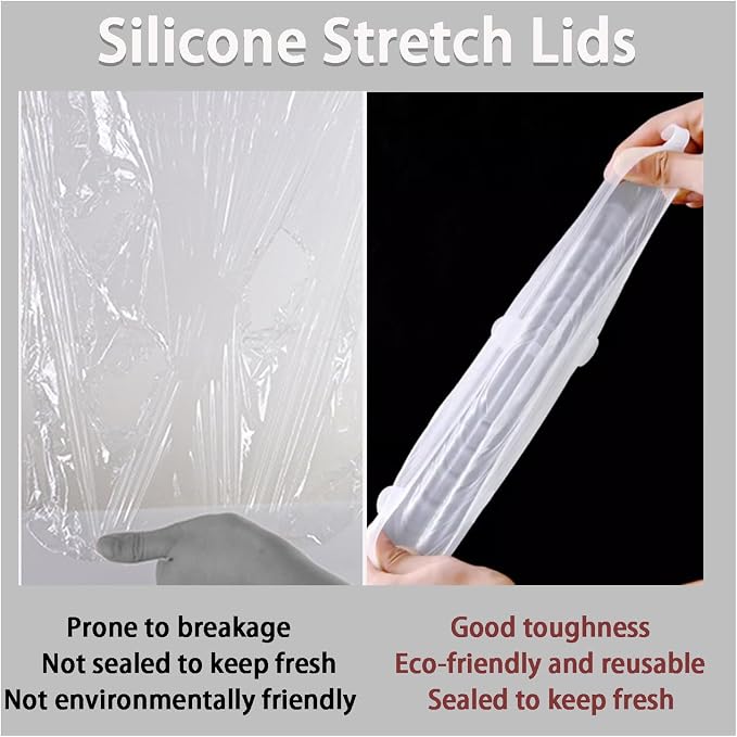 Silicone Stretch Lids, 6 Pcs, 8.07in | Reusable and Durable, Silicone Container Covers, Food Storage, Expandable Bowl Covers, Dishwasher & Freezer Safe