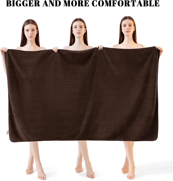4 Pack Bath Towels Set 35 x 70in Extra Large, Ultra Soft Microfiber | Luxury Thick High Absorbent and Quick Dry Bath Sheet for Bathroom, Beach, Yoga, Sport,SPA, Fitness, Brown