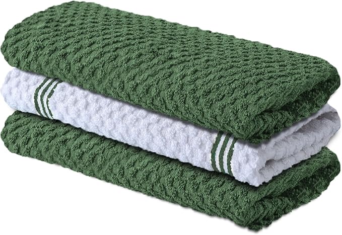 Infinitee Xclusives Kitchen Towels - 3 Pack - Cotton Dish Towel |15" x 25"| | 100% Cotton, Highly Absorbent Tea Towels - Lint Free, Soft, Durable & Quick Dry, Ideal for Drying Dishes & Kitchen Cleaning