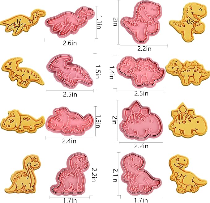 8 Pcs 3D Dinosaur Cookie Cutters With Plunger Stampers | Different Dinosaurs Shapes Embossing Cutters For Biscuit Fondant Cheese Baking