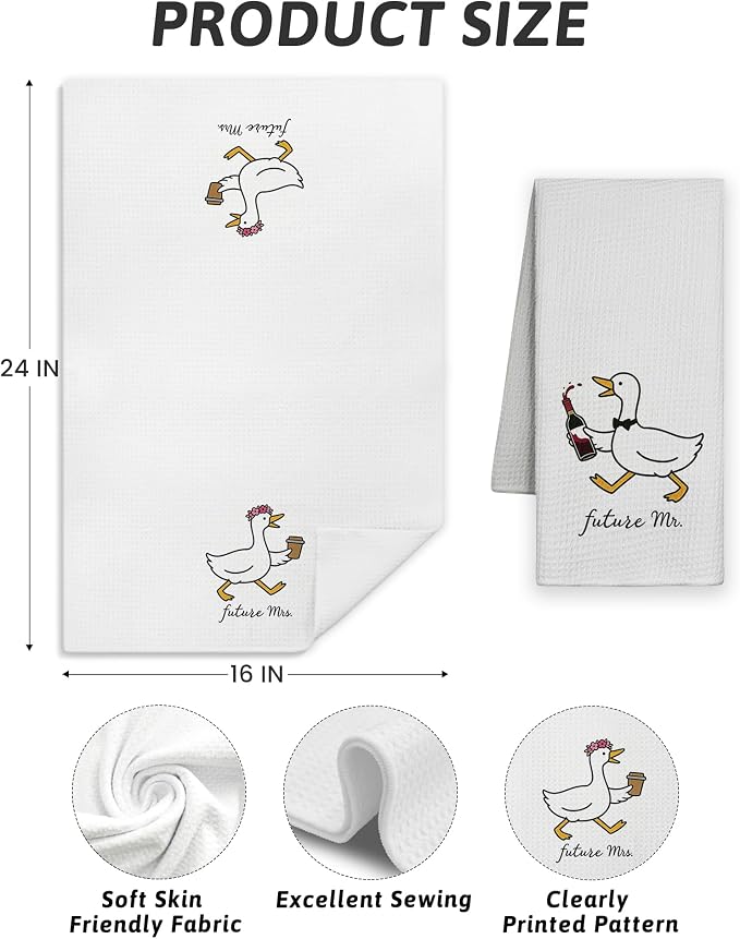 Funny Goose Couple Kitchen Towels, Engagement Newly Engaged Gifts Dish Tea Towels for Kitchen Decor, Future Mr and Mrs Gifts Decorative Hand Towel for Bathroom, 16x24 Inch Set of 2