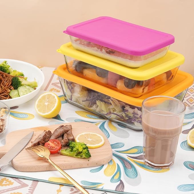 3 Cup 6 Cup 11 Cup Rectangle Silicone Storage Cover Lids Replacement for Pyrex 7210-PC, 7211-PC, 7212-PC Glass Bowls, (Container not Included) 3 Pack, Microwave, Dishwasher and Freezer Safe