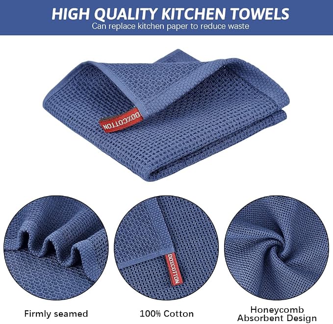 Nialnant 100% Cotton Waffle Weave Dish Cloths,4 Pack Super Absorbent Dish Towels for Washing Dishes,Cleaning Rags-Navy Blue,12x12